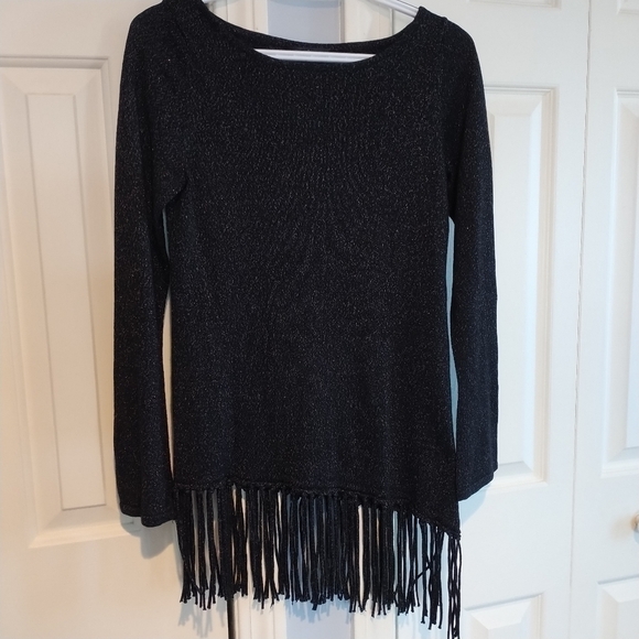 White House Black Market Metallic Fringe Hem Asymmetrical Sweater XS - Picture 4 of 12